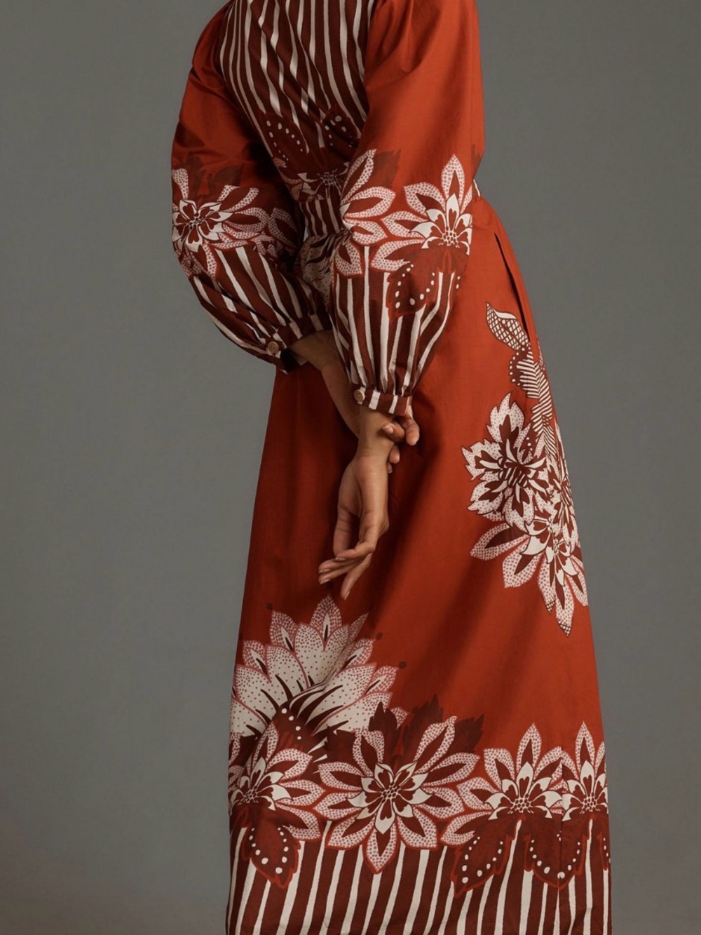 FARM Rio Rust & White Floral Button-Front Midi Dress - Picture 2 of 3